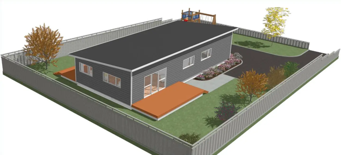 Exterior of the 116 m2 three-bedroom ensuite re-locatable house