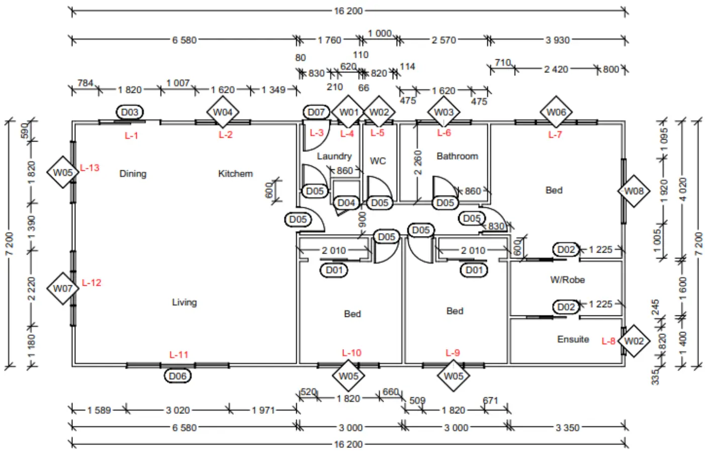 Floor plan of the 116 m2 three-bedroom ensuite re-locatable house