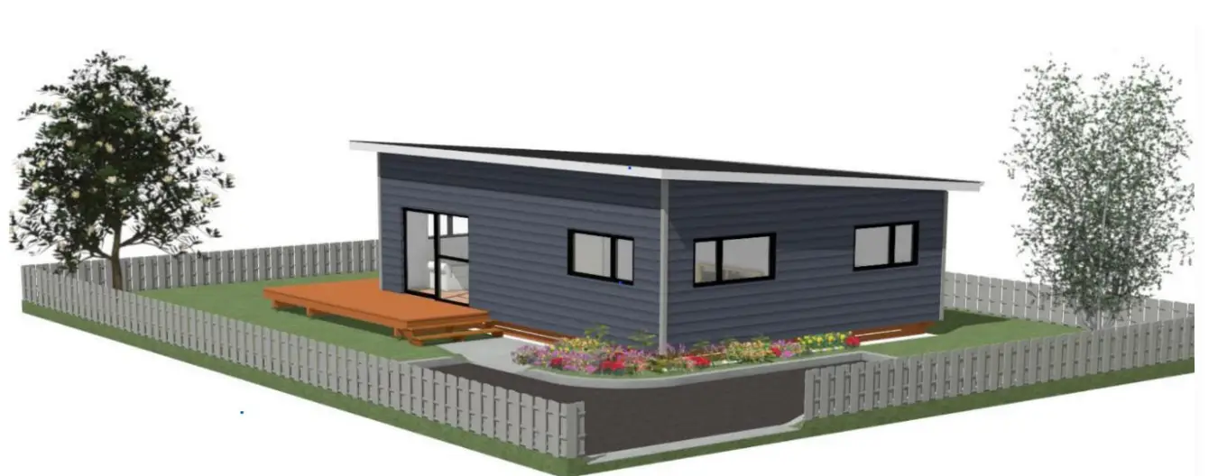 Exterior of the 58 m2 two-bedroom re-locatable house